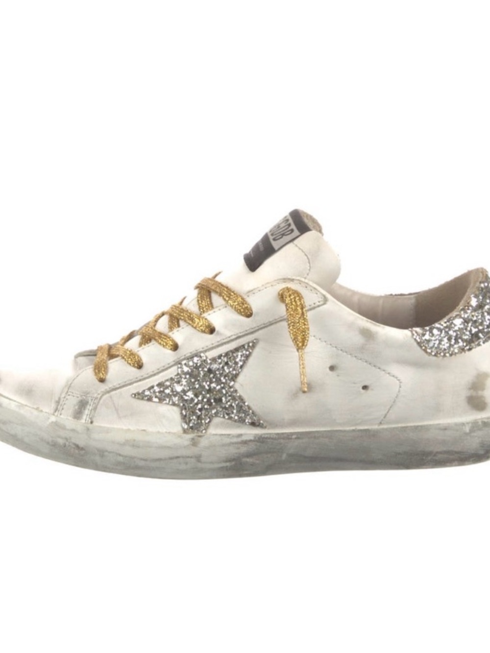 Golden Goose Women's Low-Top Sneaker in White with Silver Star & Gold Laces